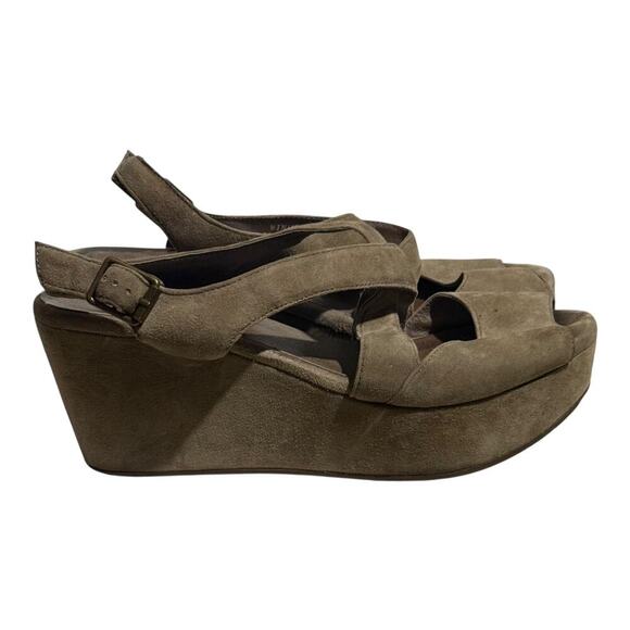 Chocolat Blu Taupe Suede Platform Wedge Sandals Women's Size 7 Slingback Clog - Picture 1 of 8